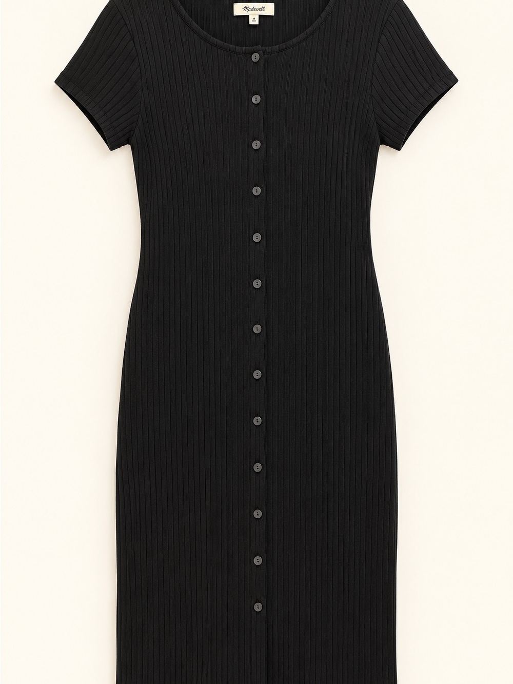 Madewell Black Button Front Ribbed Mini Dress Size M